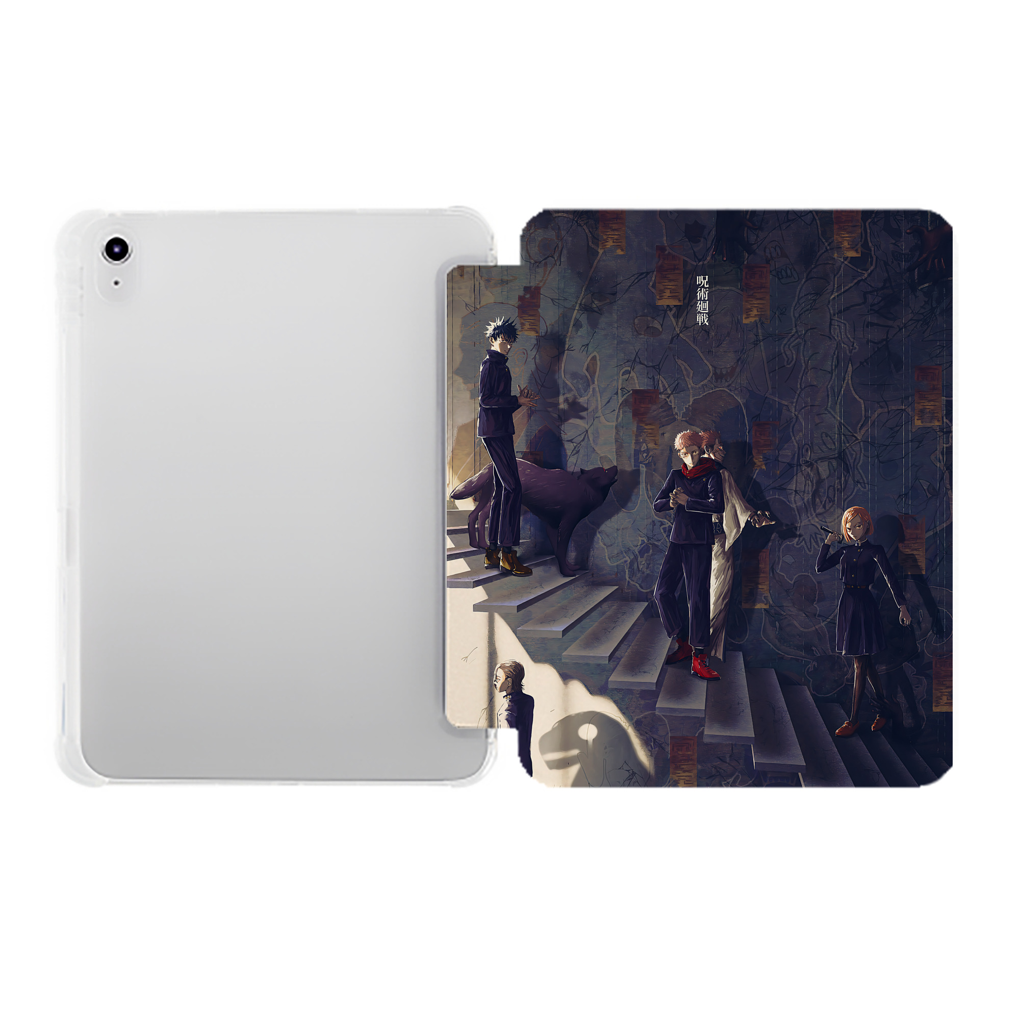 （画像用） 呪術廻戦 Jujutsu Kaisen IPad ケース ペン収納付き 三つ折りスタンド PUレザー×シリコン 対応機種9.5/10.5/10.9インチ